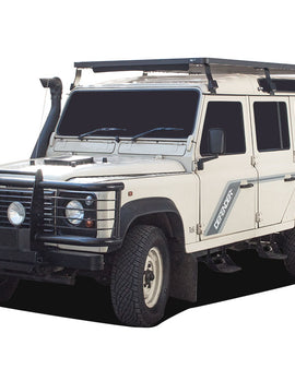 This 2772mm/109'' long full-size Slimline II cargo carrying roof rack kit for the Land Rover Defender 110 contains Slimline II Tray and Wind Deflector, as well as 8 Gutter Mount legs for mounting the Tray to the vehicle. This taller kit has space for mounting the Front Runner tables or other compatible accessories under the rack. It installs easily with no drilling required. 