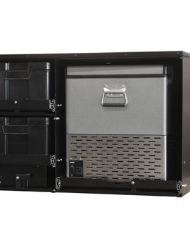 This 4 Cub Pack Fridge Slide Combo drawer system provides a comprehensive and practical storage solution. Easily transport stored items between a vehicle and the campsite, garage, store, etc. including easy access to coolers, fridges, gear boxes and more. Engineered tough for both on and off-road conditions.Product Dimensions: 944mm (37.2'') L x 935mm (36.8'') W x 618mm (24.3'') H