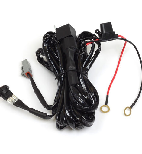 A single light complete wiring harness including battery connections.