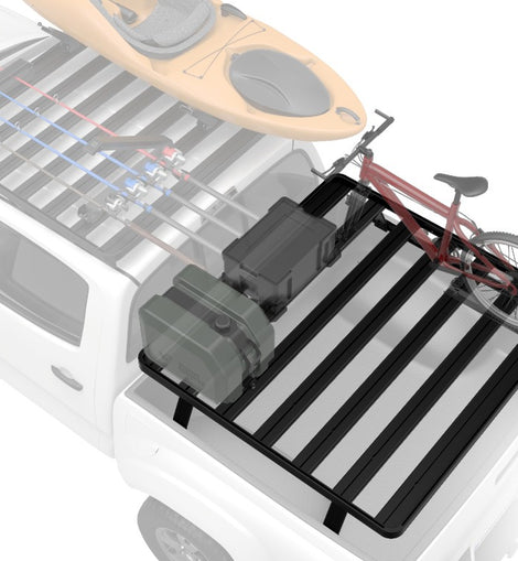 This kit creates a full-size rack that sits above your Fords F150's (2004-2014) truck bed with Roll Top. This Slimline II cargo carrying rack kit contains the Slimline II tray (1475mm x 1762mm), 2 Tracks, and 6 Pickup Roll Top Legs that fit into the Tracks. Drilling is required for installation.