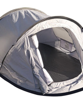 Two person ground tent. Instant set up: Just throw the tent and watch it unfold - then push in the tent stakes. Quickly folds up flat as a pancake.
