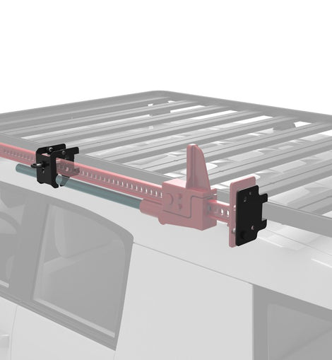 This 2 piece locking bracket easily bolts to the side of your Slimline II Roof Rack Tray for a rattle-free, off-road tough jack carrying solution. Fits all size Hi-Lift jacks.