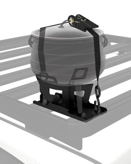A bracket that securely carries a no.2/3 potjie pot by bolting onto your Slimline/Slimline II roof rack.