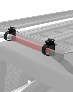 An off-road tough storage solution for spade/shovels and similar shaped gear like canoe paddles. The ratcheting straps adjust to fit various circumferences and lock tight to the sides of a Front Runner Roof Rack for rattle free, rock solid transportation. Quick release latches allow the spade/shovel or other gear to be easily removed.