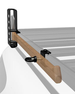 The lockable stainless steel cage keeps your axe head safe and out of the way when mounted to the side of the Front Runner Slimline II Roof Rack.  Super simple installation - just slide the bolts and brackets into the side rail of the Slimline II Roof Rack Tray and tighten.
