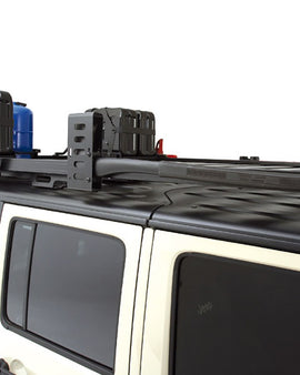The lockable stainless steel cage keeps your axe head safe and out of the way when mounted to the side of the Front Runner Slimline II Roof Rack.  Super simple installation - just slide the bolts and brackets into the side rail of the Slimline II Roof Rack Tray and tighten.