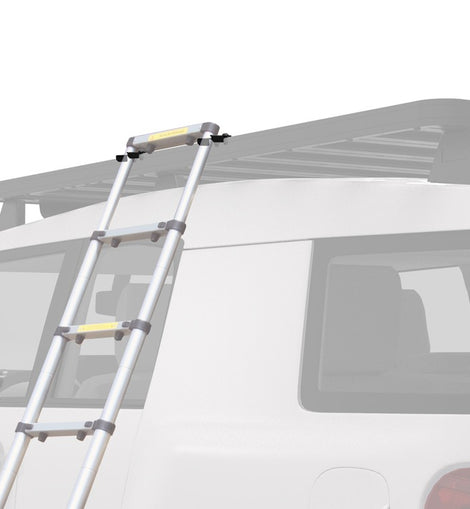 Apair of brackets that fits to Slimline IIrack and allow a telescopic ladder to be rested securely against the rack and prevents the ladder from sliding sideways. 