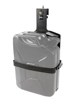 The same trusted and off-rough tough Front Runner lockable Jerry Can Holder, only conveniently reconfigured to mount on the side of the vehicle via a gutter mount.