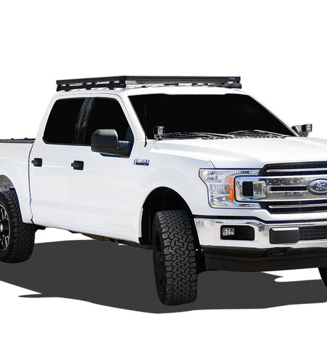 This 1560mm/61.4'' long, full-size, Slimline II cargo roof rack kit contains the Slimline II Tray, Wind Deflector and 2 Foot Rails to mount the Slimline II Tray to your Ford F150 Crew Cab. Drilling into the vehicle's roof is required.
