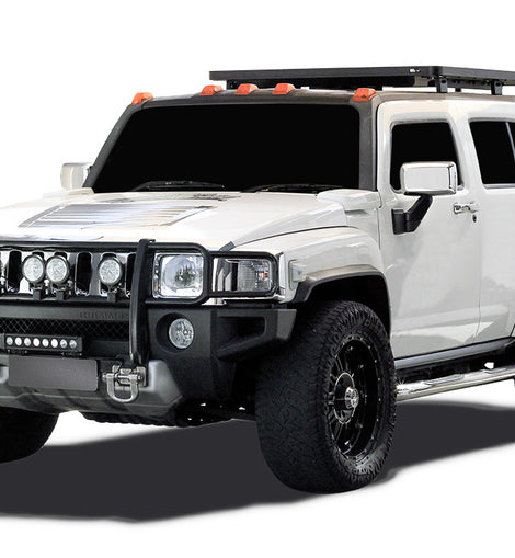 This 1560mm/61.4'' long full-size Slimline II cargo carrying roof rack kit for the Hummer H3 contains Slimline II Tray, Wind Deflector, 2 Tracks, 12 Large Stud Plates and 6 Feet. This taller kit has space for mounting the Front Runner tables or other compatible accessories under the rack. 
