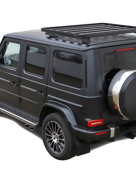 This 1156mm/45.5 long, 1/2 size Slimline II cargo roof rack kit contains the Slimline II Tray, Wind Deflector and 2 Foot Rails to mount the Slimline II Tray to your G-Class. Easily installs using the existing factory mounting points. No drilling required.