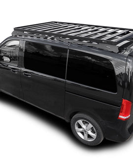 This 2368mm/93.2'' long full-size Slimline II cargo roof rack kit contains the Slimline II Tray, Wind Deflector and 2 Foot Rails to mount the Slimline II Tray to your Mercedes Benz V-Class SWB 2014+. Easily installs using the existing factory mounting points. No drilling required.NOTE: This kit is only suitable for the compact wheel base 3200mm/125.98'' (Vehicle Length: 4895mm/192.72'')