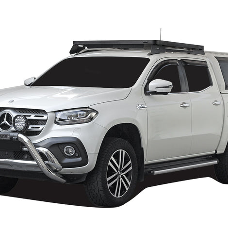 This 1358mm/53.5 long full-size Slimline II cargo roof rack kit contains the Slimline II Tray, Wind Deflector and 2 Foot Rails to mount the Slimline II Tray to your 2017+ Mercedes X-Class. Drilling is required for installation.