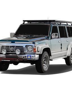 This 2166mm/85.3'' long full-size Slimline II cargo carrying roof rack kit for the Nissan Patrol Y60 contains Slimline II Tray and Wind Deflector, as well as 8 Gutter Mount legs for mounting the Tray to the vehicle. It installs easily with no drilling required.