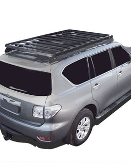 This 2166mm/85.3 long, full-size Slimline II cargo roof rack kit contains the Slimline II Tray, Wind Deflector and 2 Foot Rails to mount the Slimline II Tray to your Nissan Patrol/Armada Y62. It easily installs using the existing factory mounting points. No drilling required.