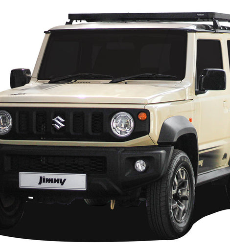 This 1156mm/45.5'' long, 3/4 size, Slimline II cargo carrying roof rack kit for the Suzuki Jimny 2018+ contains the Slimline II Tray and Wind Deflector, as well as 4 Gutter Mount Legs for mounting the Tray to the vehicle. Installs easily with no drilling required.