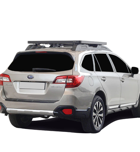 This 1156mm/45.5'' long, full-size, Slimline II cargo carrying roof rack kit for the Subaru Outback contains Slimline II Tray, Wind Deflector and 4 Feet. Installs easily to factory mounting points with no drilling required.