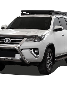 This 1964mm/77.3'' long full-size Slimline II cargo roof rack kit contains the Slimline II Tray, Wind Deflector and 2 Foot Rails to mount the Slimline II Tray to your 2016+ Toyota Fortuner. It easily installs using the existing factory mounting points. No drilling required.