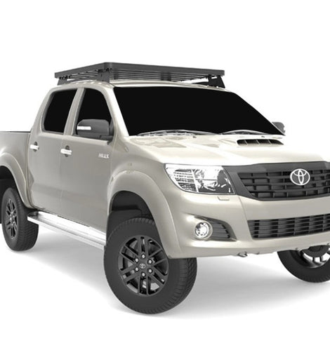 This 1358mm/53.5'' long full-size Slimline II cargo roof rack kit contains the Slimline II Tray, Wind Deflector and 2 Foot Rails to mount the Slimline II Tray to your Toyota Hilux (2005-2015). Drilling may be required for installation.