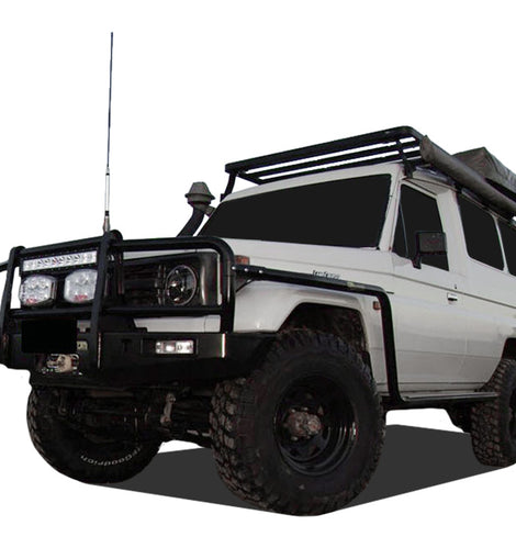 This 2772mm/109'' long full-size Slimline II cargo carrying roof rack kit for all 78 series Toyota Land Cruisers contains Slimline II Tray and Wind Deflector, as well as 10 Gutter Mount legs for mounting the Tray to the vehicle. It installs easily with no drilling required.
