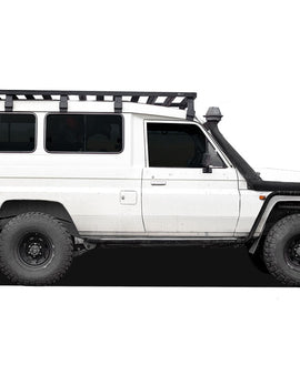 This 2772mm/109'' long full-size Slimline II cargo carrying roof rack kit for all 78 series Toyota Land Cruisers contains Slimline II Tray and Wind Deflector, as well as 10 Gutter Mount legs for mounting the Tray to the vehicle. It installs easily with no drilling required.