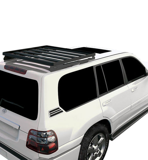 This 1156mm/ 45.5'' long 1/2 size Slimline II cargo carrying roof rack kit contains a Slimline II Tray, Wind Deflector, and 2 foot rails to mount the Slimline II Tray to your Toyota Land Cruiser 100. It easily installs using the existing factory mounting points. No drilling required.
