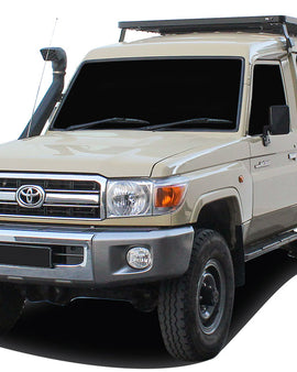 This 2166mm/85.3'' long, 3/4 size, Slimline II cargo carrying roof rack kit for the 78 series Toyota Land Cruiser contains Slimline II Tray and Wind Deflector, as well as 6 Gutter Mount Legs for mounting the Tray to the vehicle. This taller kit has space for mounting the Front Runner tables or other compatible accessories under the rack. Installs easily with no drilling required.