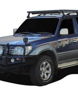 This 1762mm/69.4'' long full-size Slimline II cargo carrying roof rack kit for Toyota Prado 90 contains Slimline II Tray and Wind Deflector, as well as 6 Gutter Mount legs for mounting the Tray to the vehicle.