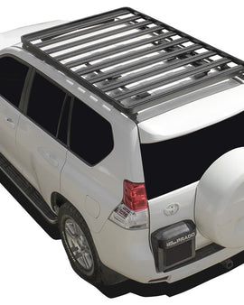 This 1964mm/77.3'' long full-size Slimline II cargo carrying roof rack kit contains a Slimline II Tray, Wind Deflector, and 2 foot rails to mount the Slimline II Tray to your Toyota Prado 150. It easily installs using the existing factory mounting points. No drilling required.