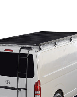 This 2772mm/89.5'' long full-size Slimline II cargo carrying roof rack kit for the Toyota Quantum Low Roof contains Slimline II Tray and Wind Deflector, as well as 8 Gutter Mount legs for mounting the Tray to the vehicle. This kit has space for mounting the Front Runner tables or other compatible accessories under the rack. It installs easily with no drilling required.