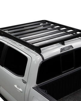 This 1358mm/53.5'' long full-size Slimline II cargo roof rack kit contains the Slimline II Tray, Wind Deflector and 2 Foot Rails to mount the Slimline II Tray to your 2005+ Tacoma Double Cab. It easily installs using the existing factory mounting points. No drilling required. Compatible with ''shark fin'' antenna.