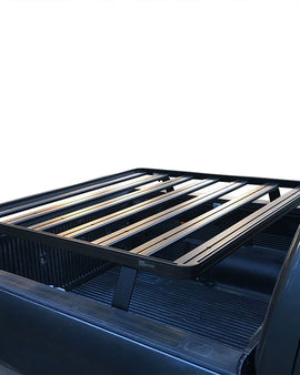 This kit creates a full size rack that sits above your Toyota Tundra DC 4-Door's truck bed. This Slimline II cargo carrying rack kit contains the Slimline II tray (1475mm/58.1'' (W) x 1358mm/53.5'' (L)), 2 Tracks, and 4 Pickup Truck Bed Universal Legs that fit into the Tracks. Drilling is required for installation.