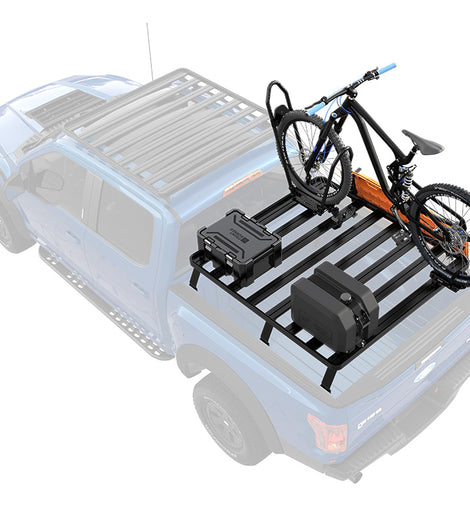 This kit creates a full size rack that sits above your pickup truck bed. This Slimline II cargo carrying rack kit contains the Slimline II tray (1255mm/49.4'' (W) x 1964mm/77.3'' (L)), 2 Tracks, and 8 Pickup Truck Bed Universal Legs that fit into the Tracks. Drilling may be required for installation.