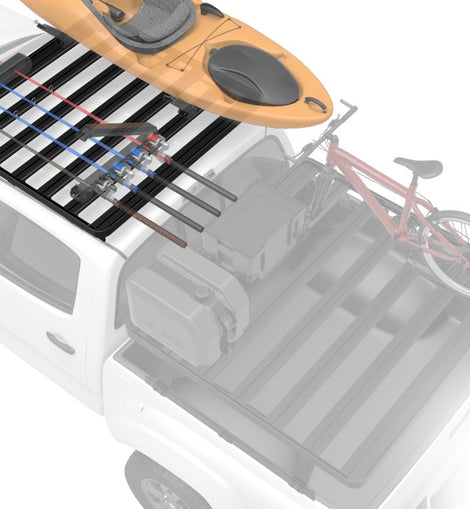 This 1358mm/53.5'' long full-size Slimline II cargo carrying roof rack kit for the Mahindra DC contains Slimline II Tray and Wind Deflector, as well as 6 Gutter Mount legs for mounting the Tray to the vehicle. This taller kit has space for mounting the Front Runner tables or other compatible accessories under the rack. It installs easily with no drilling required.