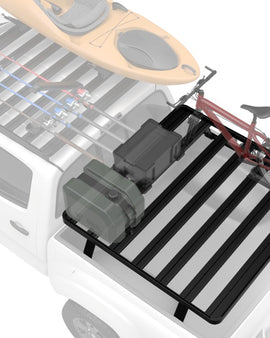 This Pickup Load Bed kit contains the Slimline II tray (1345mm x 1358mm), (2) Load Bed Tracks and (4) Load Bed Legs that fit into the Tracks.This rack fits a load bed width of 1405mm - 1494mm (55-58'') and length of 1270mm - 1550mm (50-61'').This kit creates a full size rack that is fitted above a pickup truck load bed. Drilling is required for installation.