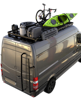 This 3120mm/122.8'' long, full-size, Slimline II cargo carrying roof rack kit for the Freightliner Sprinter (2007+) contains 2 Slimline II Trays, Wind Deflector, Track Set and 12 Mounting Feet. Drilling is required for installation.