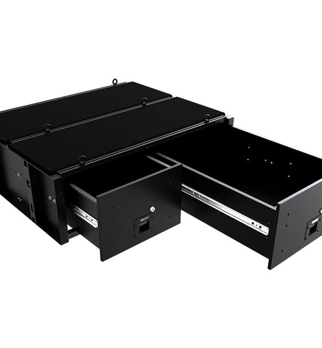 Make storing and organizing gear and valuables a no-brainer. These 2 lockable drawers can be fitted in select vehicles as a universal drawer solution. Hide contents from prying eyes while creating more usable and easily accessible storage space in your vehicle. Engineered tough for both on and off-road travel. Product Dimensions: 780mm (30.7'') L x 960mm (37.8'') W x 300mm (11.8'') H