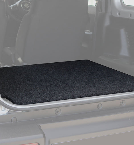 This carpeted 12mm laminated plywood Base Deck is profiled to the contours of the Suzuki Jimny (2018-Current) Trunk Area.