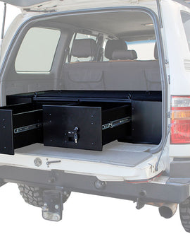 Make storing and organizing gear and valuables a no-brainer. These 2 lockable drawers with fitted deck and faceplates have been designed specifically for the Toyota Land Cruiser 100. Hide contents from prying eyes while creating more usable and easily accessible storage space in your vehicle.Engineered tough for both on and off-road travel.