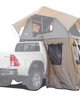 This spacious annex is made from durable, weatherproof and breathable materials and is a must-have accessory for the Front Runner Roof Top Tent. The two screened windows and screen door have solid roll-down flaps for additional privacy and protection from the elements.