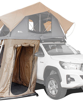 This spacious annex is made from durable, weatherproof and breathable materials and is a must-have accessory for the Front Runner Roof Top Tent. The two screened windows and screen door have solid roll-down flaps for additional privacy and protection from the elements.